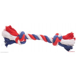 Jouet chien Coton Soccer Corde de Jeu 2 Noeuds Rouge/Blanc/Bleu