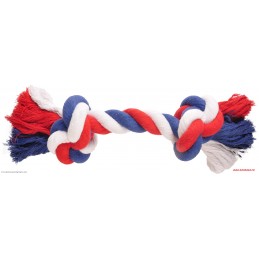 Jouet chien Coton Soccer Corde de Jeu 2 Noeuds Rouge/Blanc/Bleu