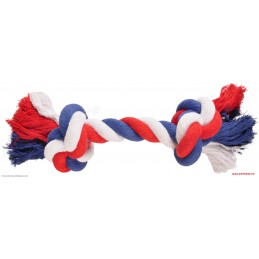 Jouet chien Coton Soccer Corde de Jeu 2 Noeuds Rouge/Blanc/Bleu