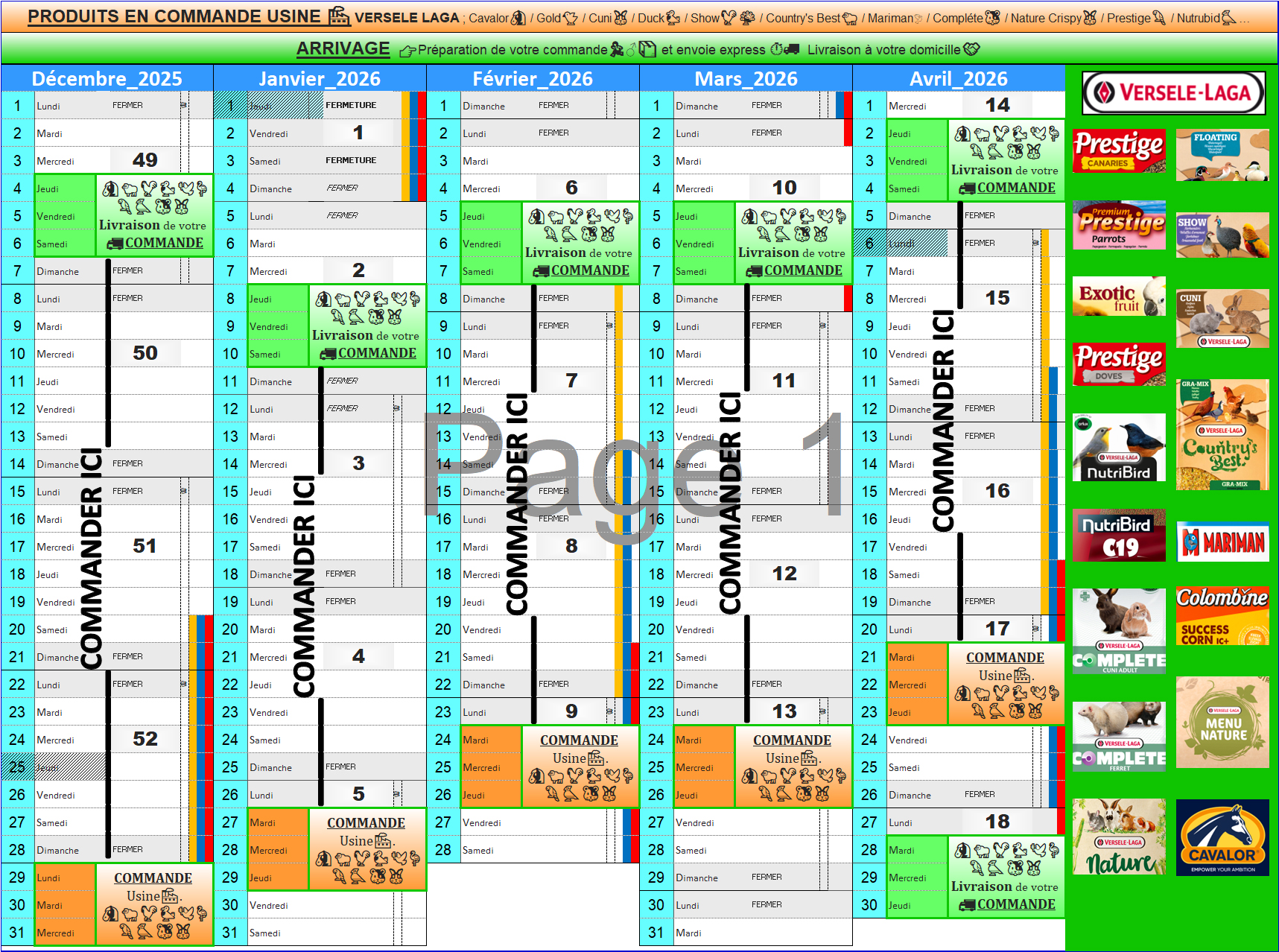 VERSELE LAGA Produits sur commande